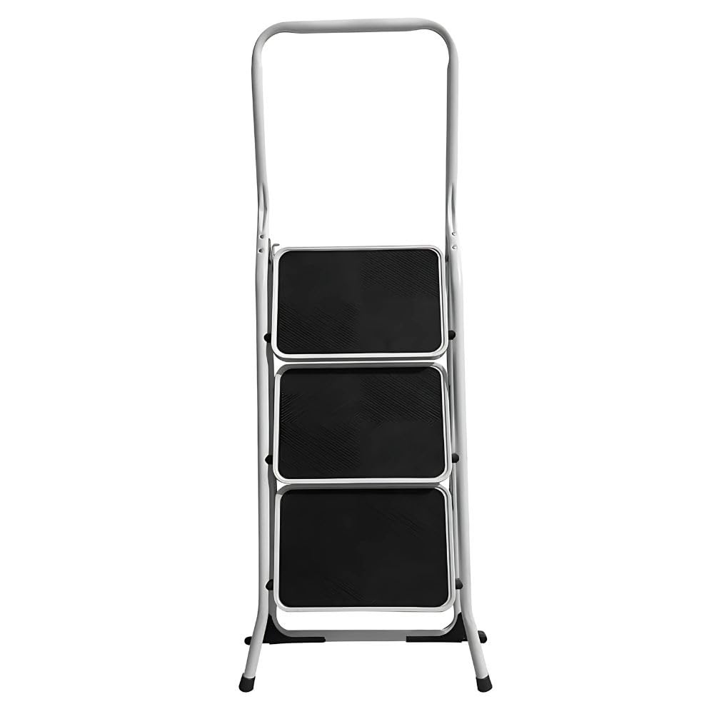 FACILITYS Escabeau 3 Marches Pliable en Acier - Marchepied Antidérapant avec Garde-Corps - Charge 150 kg - Échelle Domestique Stable pour Maison, Bricolage et Cuisine