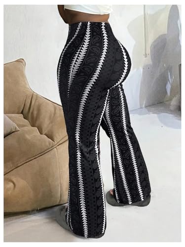 Milumia Women's Plus Size Striped Geo Bell Bottoms Flared Hem Casual Long Pants3