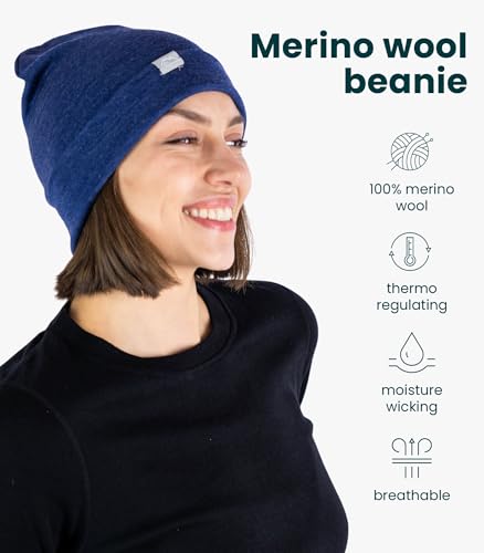 Image of Merino Wool Beanie for Women & Men - 100% Merino Skull Cap 17.5um - All Season Unisex Adult Hat & Socks for Running, Hiking