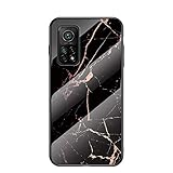 Hülle für Xiaomi Mi 10T 5G/Xiaomi Mi 10T Pro Hülle Marmor Gehärtetem Glas und Silikon Rand Hybrid Hardcase Stoßfest Kratzfest Handyhülle Dünn Hülle Handyhülle für Xiaomi Mi 10T Pro (Schwarzes Gold)