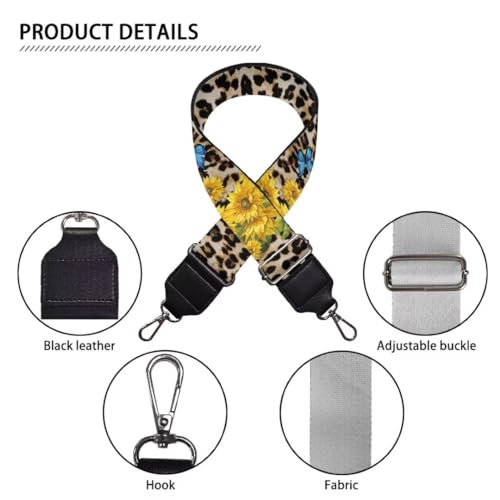 Image of Coldinair Leopard Print Purse Strap Replacement Sunflower Crossbody Handbag Straps Butterfly Wide Wide Strap for Crossbody Bag
