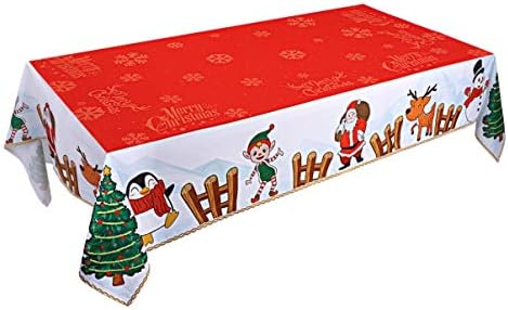 BESTonZON Christmas Rectangle Table Cloth, Washable Holiday Tablecloth, Waterproof Xmas Party Decoration Tablecloth Cover for Xmas Party Holiday Winter Home Decor 60x84 Inch