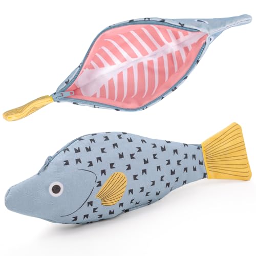 Elephtree Fish Shape Novelty Pencil Case with Simulated Fishbone Lining - Pen Bag, Coin Purse, Funny Pencil Pouch