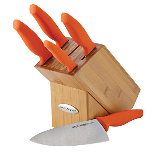Rachael Ray 50762 6-Piece Japanese Steel Knife Block Set, Orange