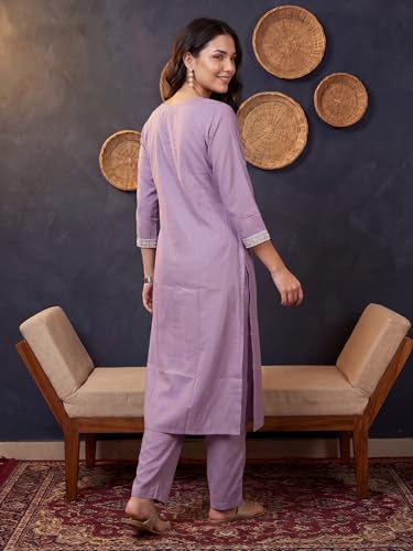 Image of INDO ERA Women's Silk Blend Geometric Embroidered Thread Work Kurta & Pant Set | Co Ord Set For Women Stylish