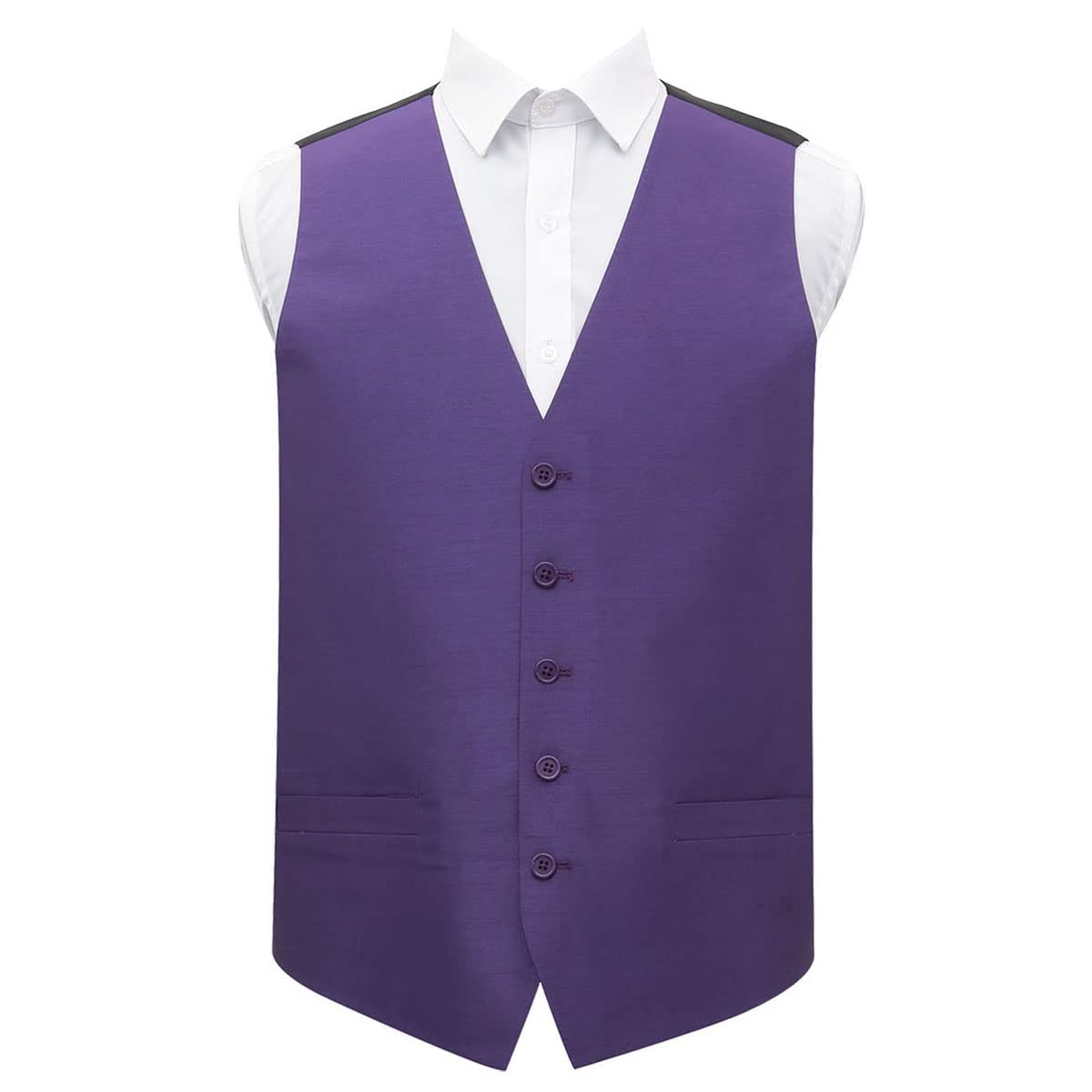 DQT Plain Men’s Shantung Wedding Waistcoat – Formal Occasion Suit Vest – Cadbury Purple 44" (2XL)