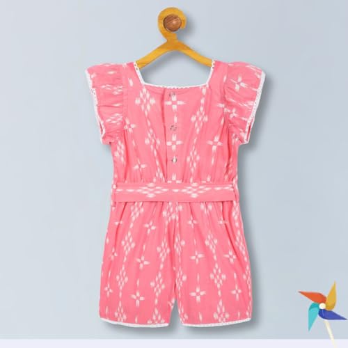 Image of 100% Cotton Girls Sleeveless Short Jumpsuit | Pink