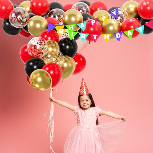 Image of 100pcs Black Gold Red Balloons, 12inch Red Black and Metallic Gold Confetti Balloons for Birthday, Anniversary, Casino Night, Graduation, Hollywood Movie Night Party Decorations