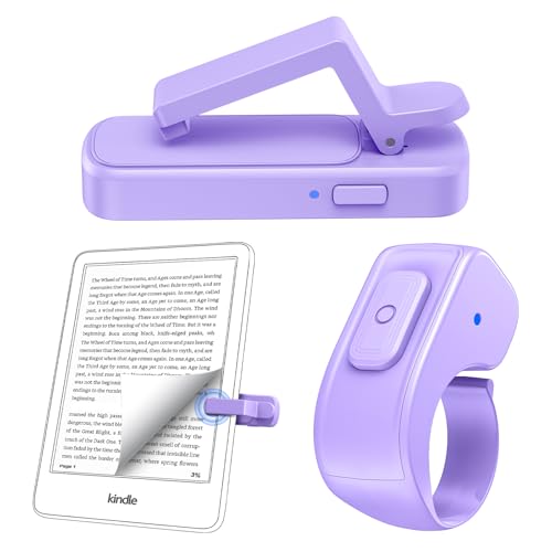 Image of Remote Page Turner Ring for Kindle Paperwhite Oasis Scribe Kobo,Designed for Thick Cases Clicker Page Turner Camera Remote for iPhone iPad Android Tablets Reading Novels Comics with Storage Bag-Purple