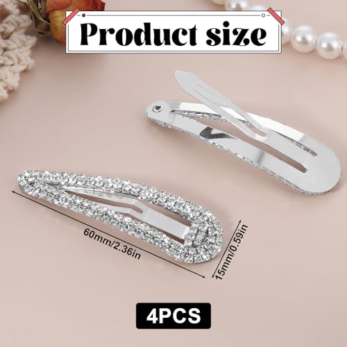 4 piezas pinzas para el cabello con cristales de gota de agua, metal plateado, para bodas y fiestas, 2.36 pulgadas miniatura 2