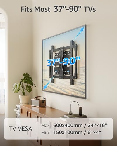 Image of MOUNTUP Ultra Slim TV Wall Mount for Most 37-90 inch TVs, 1.1 inch Thin Low Profile Full Motion TV Mount Bracket, Dual Swivel Articulating Arms with Tilt, Fits 16 inch Studs, Max VESA 600x400mm Holds 132lbs