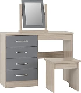 Seconique Nevada 4 Drawer Dressing Table Set - Grey Gloss/Light Oak Effect Veneer