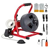 PioneerWorks 50Ft x 5/16 Inch Drain Cleaner Machine, Drain Auger Professional for 3/4 to 3 Inch Pipes, Foot Switch with 6 Cutters, Gloves, Drain Auger Cleaner Sewer Snake