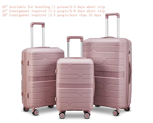 Luggage 3 Piece Set Expandable Suitcase PP with TSA Lock Spinner Carry on 20in24in28in (3 piece 1 set of Rose gold)3