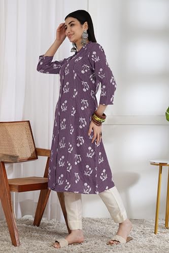 Image of MIRCHI FASHION Pure Cotton Kurti for Women | A-Line Kantha Work Printed Kurta for Woman | Ethnic Wear for Office & Daily Use (Single Piece)
