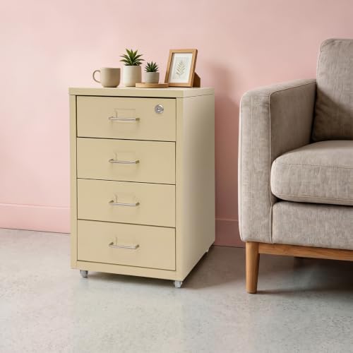 Image of 4 Drawer File Cabinet with Lock Steel Mobile Filing Cabinet for Office Home