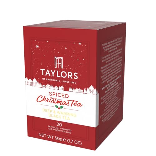 Image of Taylors of Harrogate Spiced Christmas, Holiday Black Tea, Individually Wrapped Bags, 20 Count (Pack of 6), Deep, Festive and Spiced, Caffeinated, Enjoy Hot or Iced, 120 Teabags