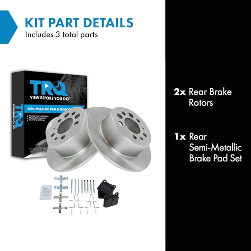 Image of TRQ Rear Brake Pad and Rotor Set Semi Metallic | For 1975-1997 Volvo 240 242 244 245 262 264 265 740 745 760 780 940 960
