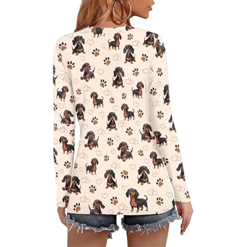 Eheartsgir Damen-Langarm-T-Shirt, Workout, schnell trocknend, lockere Oberteile, Übergröße, Outdoor, lässiges Sweatshirt, Dackel Pfoten, X-Klein
