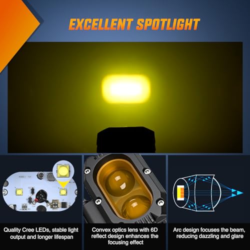 Image of Nilight LED Pod Light 48W 4 Inch 2 PCS Yellow Spot Beam Driving Lights LED Pods IP67 Waterproof Auxiliary Offroad Lighting for Truck Tractor SUV ATV UTV Golf Cart Boat Motorcycle Dirt Bike