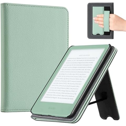 CoBak Case with Stand for for 6" Kindle (2024 & 2022, 11th Gen) – PU Leather Smart Cover with Auto Sleep/Wake & Hand Strap, Premium Protective Case for Kindle Basic,Sage-US-1 Cover