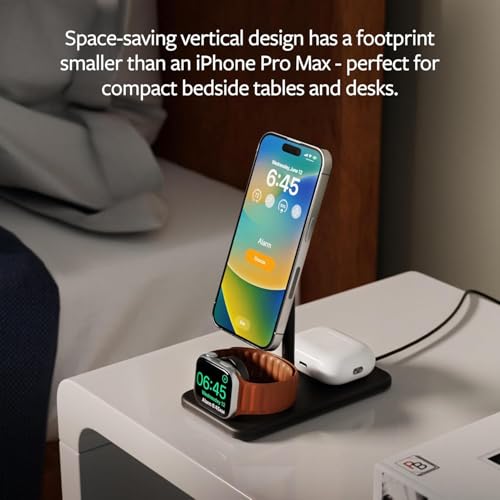 Image of Twelve South HiRise 3 Deluxe Twelve South 3-in-1 MagSafe + Qi2 Charging Stand for iPhone, Watch, and AirPods, White