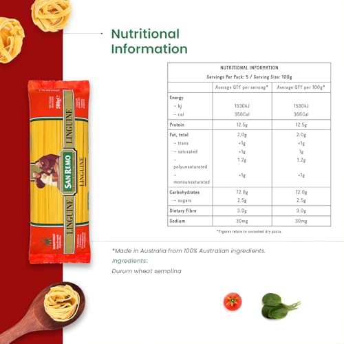Image of San Remo Linguine Pasta 500g | Healthy No Maida | Australian Durum Wheat Semolina | Ribbon Cut | Perfect for Alfredo, Pesto & Seafood | Vegan