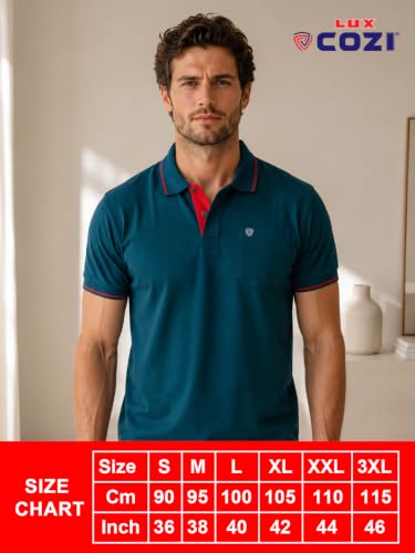 Image of Lux Cozi Men's T-Shirt with Chest Pocket | Polo T-Shirt for Man | Plain Casual Stylish | Half Sleeve| Cotton Blend Collar Polo T-Shirts for Men