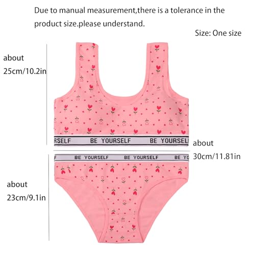 Girl'S Bra Panties Set Comfy Breathable Cotton Underwear Set,Cute Heart Letter Print Training Set For 10-124