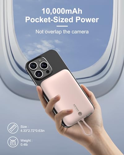 Image of AsperX Wireless Portable Charger, 10000mAh Magnetic Power Bank with Type-C Cable, 22.5W PD Fast Charging Output Portable Battery Pack for iPhone 17 /16 /15 /14 /13 /12 / All Series, Pink