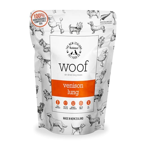The New Zealand Natural Pet Food Co. WOOF Air Dried Dog Treats - Venison Lung Treats for Large Dogs Natural Topper - 1.76 oz