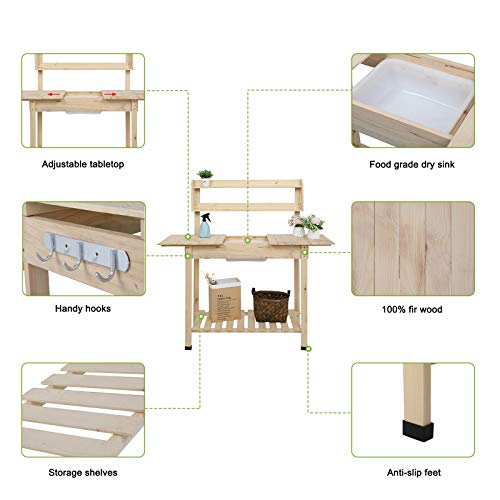 image for VINGLI Wooden Potting Bench Tables Work Station Table Outdoor Garden P