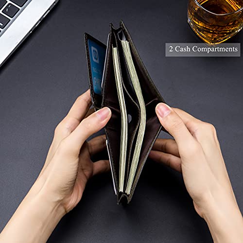 BULLCAPTAIN Large Capacity Genuine Leather Bifold Wallet/Credit Card Holder for Men with 15 Card Slots QB-027