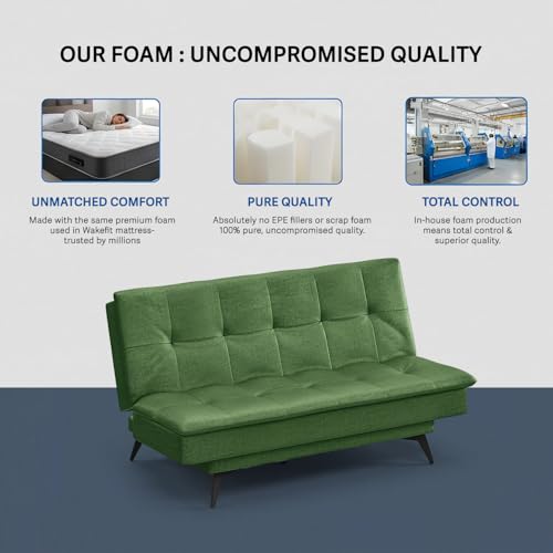 Image of Wakefit Flexia Sofa Cum Bed - Three Seater - Reflection Series Green