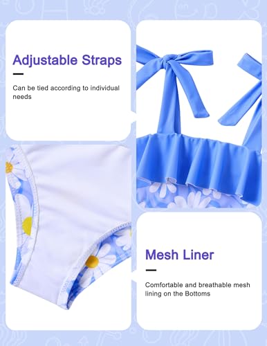 Image of ALISISTER Girls Swimsuit 3 Piece Bathing Suits Flounce Bikini Tankini Set Beach Swimwear with Cover Ups Skirt for 3-8 Years