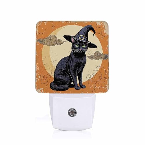 Image of LED Night Light,Halloween Black Cat Silhouette LED Night Light Plug into Wall with Dusk to Dawn Light Sensor White Energy Efficient Nightlight for Bedroom Bathroom Hallway Living Room Kitchen