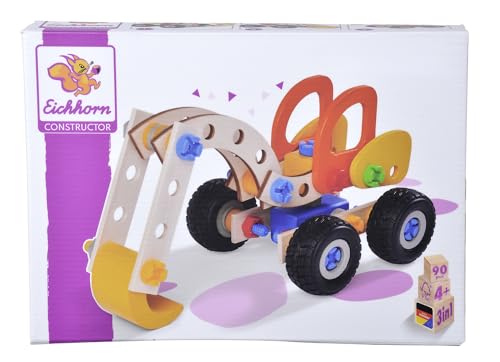 Eichhorn 100039087 - Bagger 90-teilig Holz-Konstruktions-Set, 3...