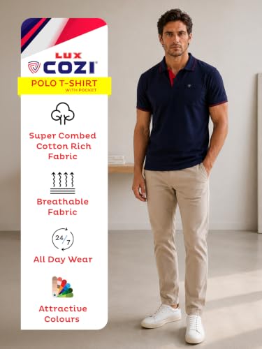 Image of Lux Cozi Men's T-Shirt with Chest Pocket | Polo T-Shirt for Man | Plain Casual Stylish | Half Sleeve| Cotton Blend Collar Polo T-Shirts for Men