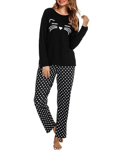 La Mejor Lista de Pijamas para Mujer más recomendados. 46 GAESHOW Pijama de algodón para Mujer con Estampado Bonito, Ropa de Dormir Ligera y acogedora de Manga Larga para Mujer, Conjuntos de salón Suaves con Bolsillos
