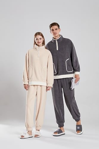 Pijama de invierno unisex de vellón esponjosos ropa de salón cómoda para parejas de dos piezas 4