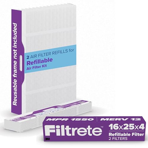 Image of Filtrete 16x25x4 Refillable Air Filter replacement, MPR 1550, MERV 12, Allergen Bacteria & Virus, 2 Pack, use with reusable air filter frame of Filtrete Refillable Air Filter Kit, for HVAC, Furnace