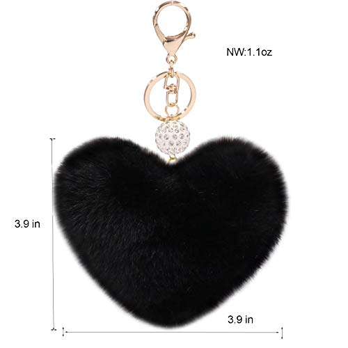Image of Women's Heart Faux Fur Pom Pom Key Chains Bag Accessory Puffball Keyring Backpack Charms for Girls
