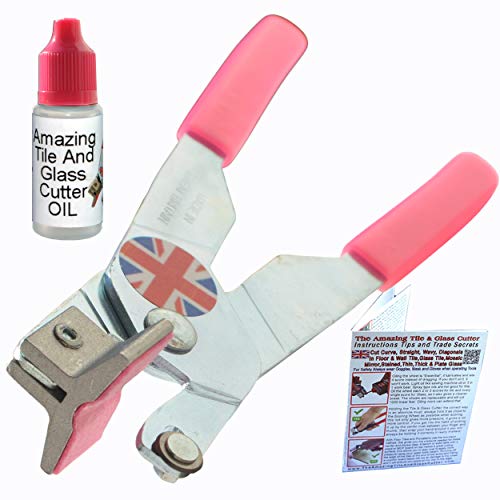 The Amazing Glass Cutter Mirror Cutter Tool & Glass Cutting Tool for Stained Glass Sheets Made in UK Cut Picture Frame Glass 1mm to 21mm Thick Plate Glass Bottle Cutting Oil Inc. Red Black or Pink