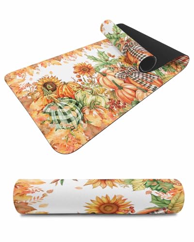 Debedcor Heat Proof Table Pads Waterproof Decorative, Fall Pumpkin Non-Slip Table Countertop Protector, Orange Autumn Maple Sunflower Insulation Mat for Dining Room, 48 x 12 Inches