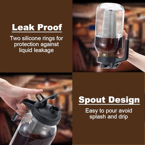 Image of Brew Coffee Maker & Iced Tea Brewer - 1.8 L Borosilicate Glass Pitcher, Food Graded BPA Free Silicon with Reusable Mesh Filter - Dishwasher Safe - Ideal for Home & Travel (Mason Jar)