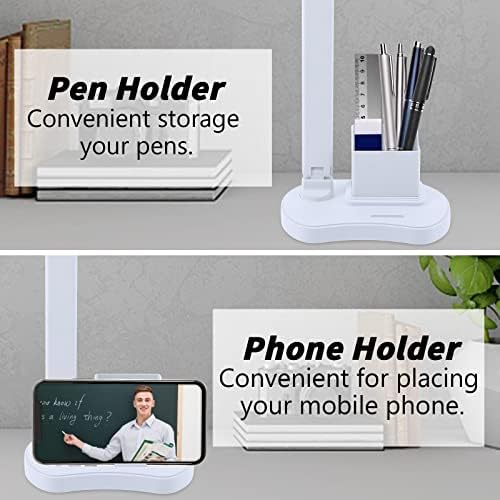 Acemall Desk Lamp LED 2 Heads Lamp for Study, Eye-Care Table Lamp with Pen & Phone Holder, 3 Color Modes, Dimmable, USB Charging, Touch Control, Reading Lamp for Study, Work, Home, Office, Bedroom