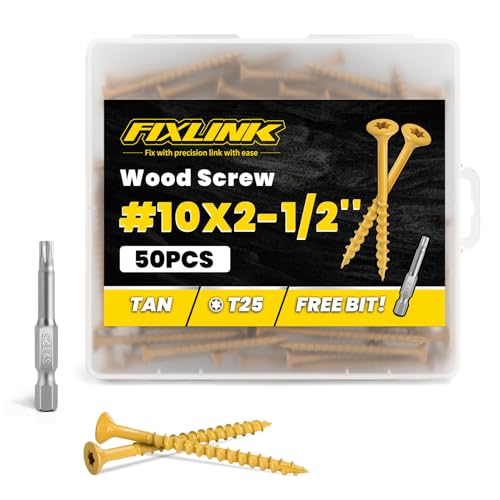 Image of Wood Screws 2-1 /2 Inch, FIXLINK Deck Screws #10 x 2-1 /2 inch, 50pcs Epoxy Coated, T25 Star Bit Above 1500 Hour Salt Spray Coating Outdoor Decking Screws Excellent Rust Resistant for Outdoor Wood Fence