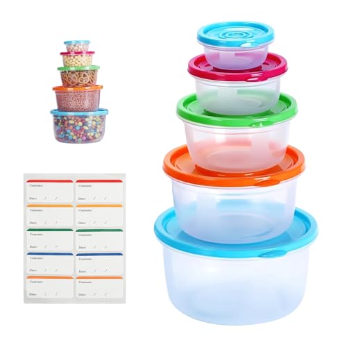 Godneei Lot de 5 Boîtes Alimentaires Hermétiques, Boite Plastique Alimentaire Ronde avec Couvercle, Boite Hermetique Alimentaire Empilable, Micro-Ondable