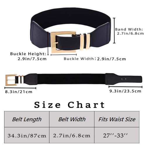 Women Elastic Wide Belt Stretchy Waist Belt for Dresses Fashion Gold Buckle Leather Waistband for Ladies 5