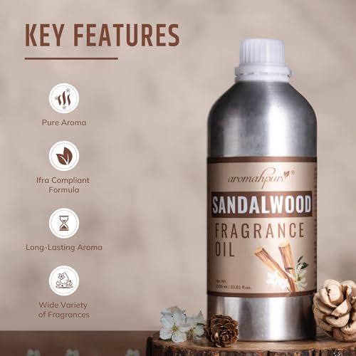 Image of Aromahpure Sandalwood Aroma Oil | 1 Liter Undiluted & Natural | Long-Lasting Scent for Aromatherapy, Candle & Soap Making, Diffusers, Room Freshener, Humidifier, Bathroom Revitalizer & Home Essentials